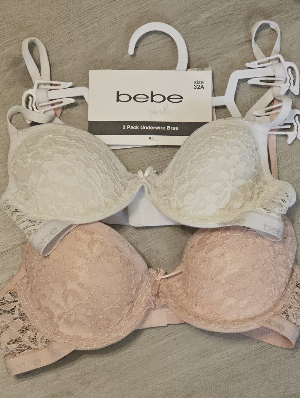 NWT bebe Girls 2 Pk Lace Bra Set Size - 32A